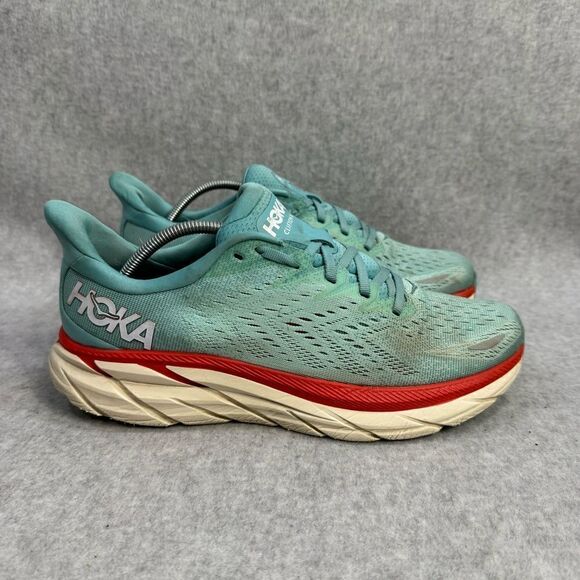 Hoka One One Clifton 8 Women Shoe Size 9B Blue Red Low Top Road Running Sneaker - Picture 4 of 9